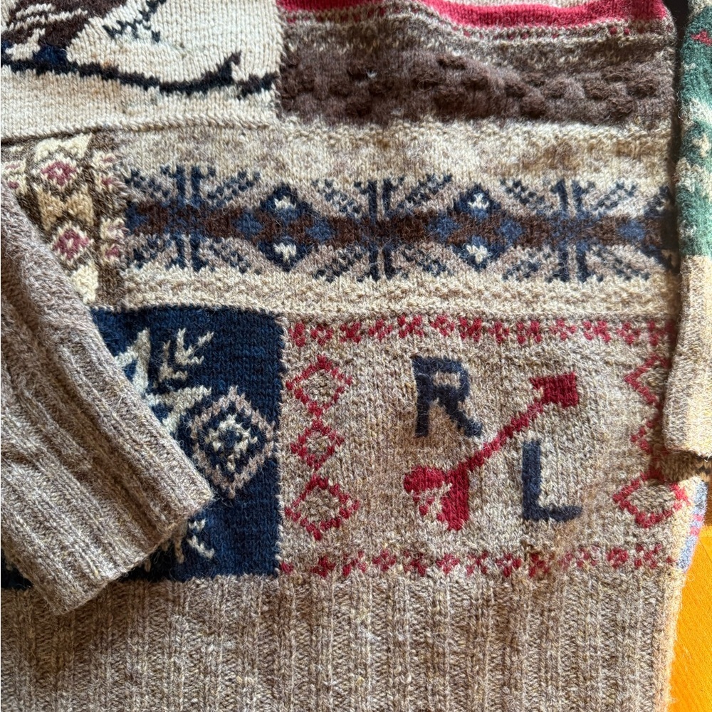 Vintage Ralph Lauren 90s Patchwork Ski Crewneck Sweater - Picture 7 of 13
